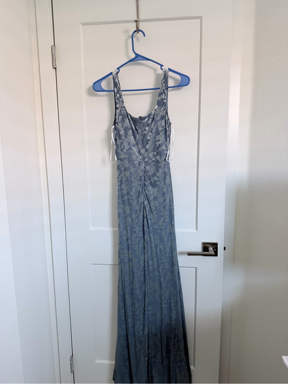 Elegant Slate Blue Floral Lace Maxi Dress